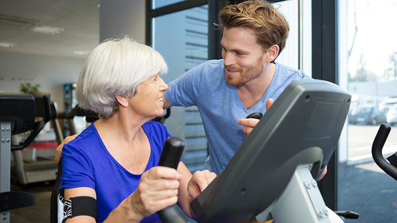 woman on exercise bike