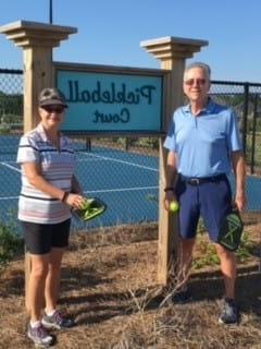 Frank Dent at pickleball court with friend